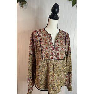 Evereve Womens S Floral Paisley Blouse Yellow & Red